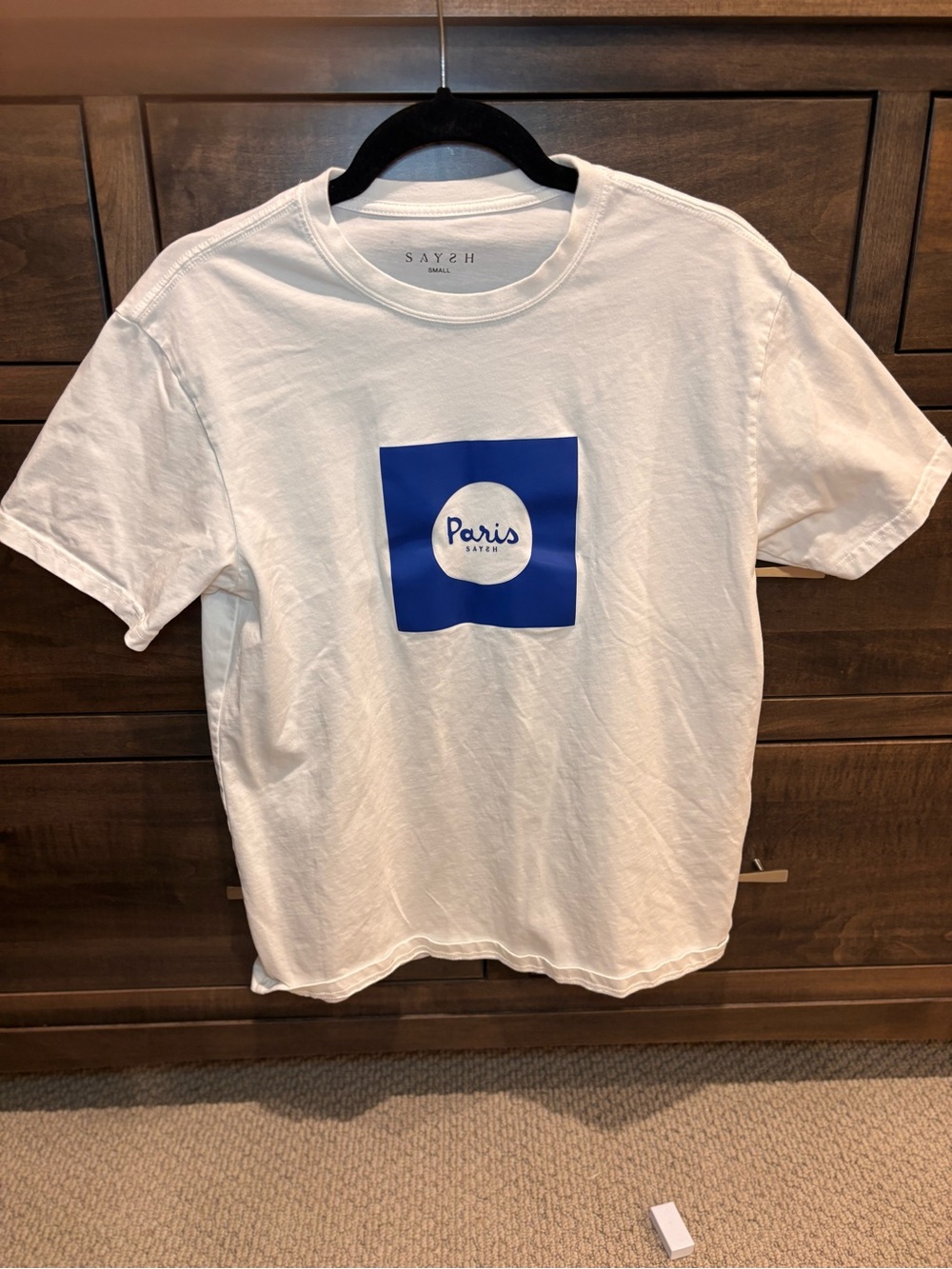 SAY2H White Short-Sleeve Tee with Blue Paris Graphic